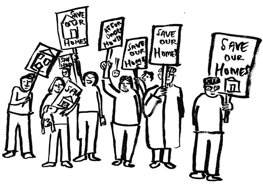 Cartoon of people protesting
